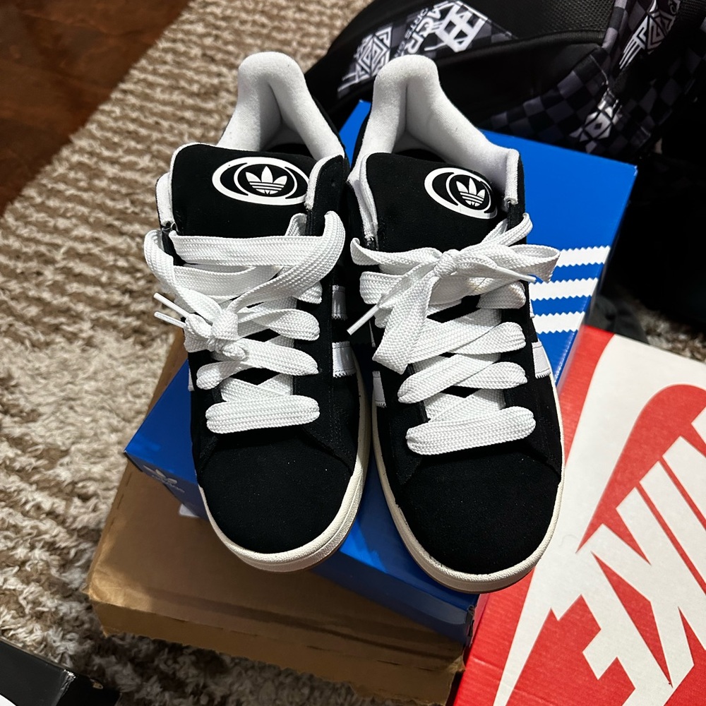 adidas Campus Black and White Athletic Sneakers with Padded Tongue